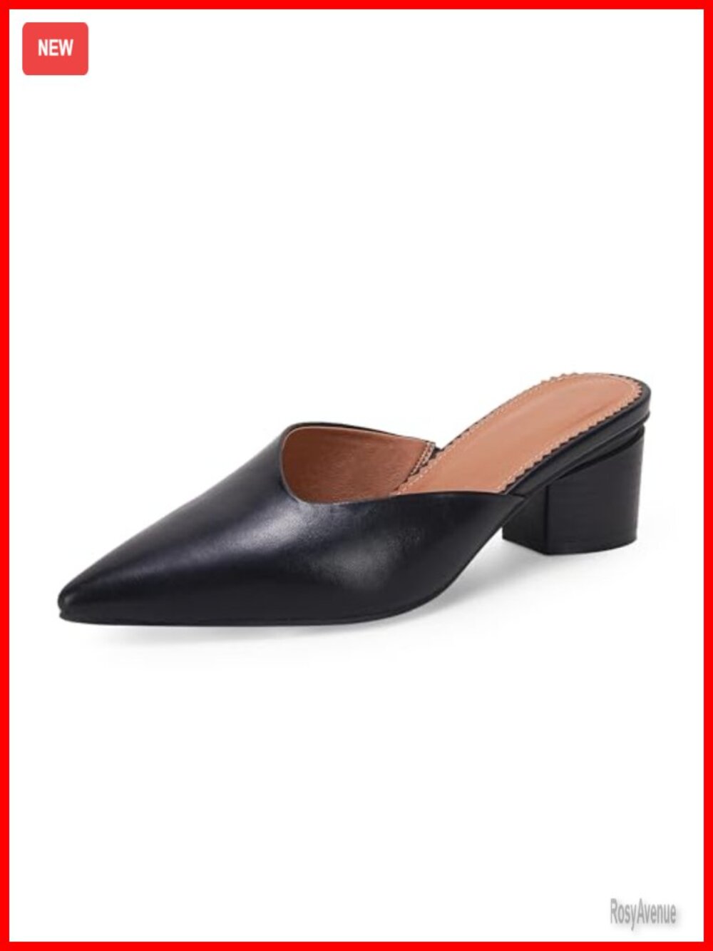 Pointed Toe V Cut Mules Chunky Block Heels Slip On Clogs Office Slides